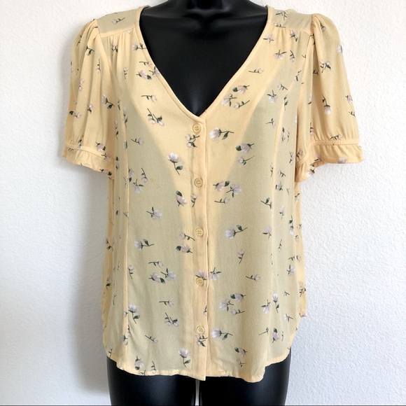 Elodie Tops - Elodie Floral Short Sleeved Blouse Floral Buttery Yellow M